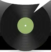 a record with a green label and a speech bubble