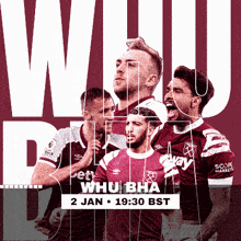 a poster for a soccer game that takes place on january 2 at 19:30 bst