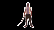 a man with a mustache and sunglasses is holding a long sword