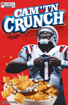 a box of cam ' tn crunch cereal with a football player