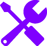 a purple wrench and screwdriver crossed over each other