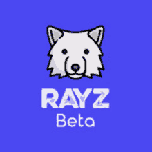 a blue background with a white dog and the words rayz beta