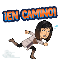 a cartoon drawing of a woman running with the words en camino behind her