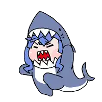a drawing of a person dressed as a shark with sharp teeth