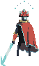 a pixel art of a knight with a sword and a cape .