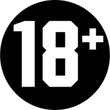 a black circle with the number 18 and a plus sign inside of it