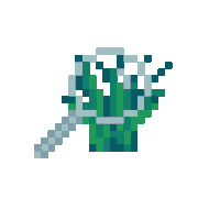 a pixel art illustration of a green bucket with a long handle .