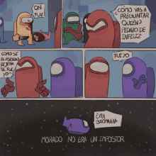 among us comic with a purple character that says " morado no era un impostor "