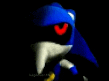 a pixel art of a sonic the hedgehog with red eyes and a black background .