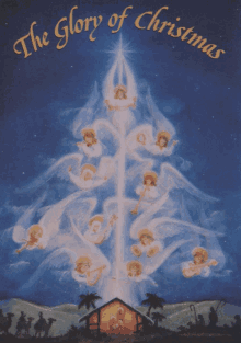 the glory of christmas is written on a blue background