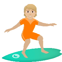 a cartoon of a man riding a surfboard with a circle on it