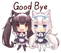a couple of anime girls with the words good bye above them