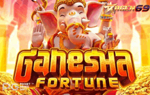 a poster for a game called ganesha fortune with an elephant on it