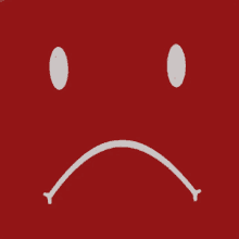 a red square with a sad face and a white mouth