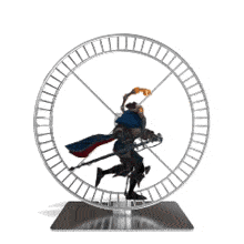 a knight is running in a hamster wheel .