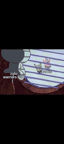 squidward and patrick from spongebob squarepants are looking out a window at zulu warriors fog