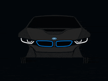 the front of a black bmw with blue lights on
