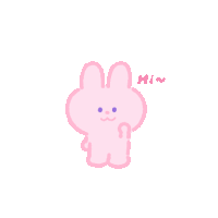 a drawing of a pink rabbit with the word hi written below it