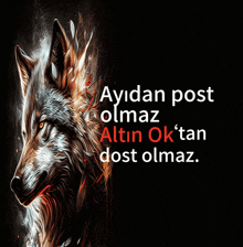 a picture of a wolf with the words ayidan post olmaz