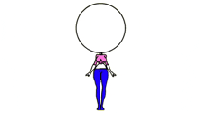 a cartoon of a girl with a big head and a circle around her head .