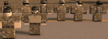 a group of roblox soldiers are standing in a line with their faces obscured