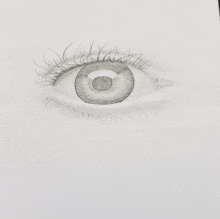 a close up of a drawing of a human eye with long eyelashes