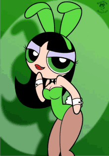 buttercup from the powerpuff girls is wearing a green bunny costume