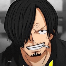 sanji from one piece has a cigarette in his mouth .