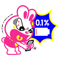 a cartoon of a bunny holding a cell phone with a blue speech bubble that says 0.1 %