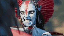 a close up of a woman 's face with the word avatar in the corner