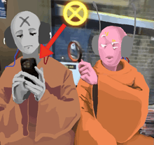 a cartoon drawing of a man with an x on his face