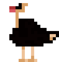 a pixel art of an ostrich with a red beak and neck