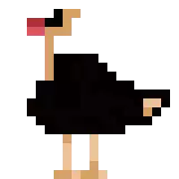 a pixel art of an ostrich with a red beak and neck