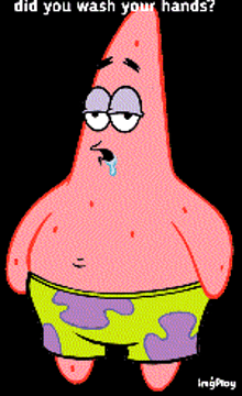 patrick star from spongebob squarepants has a tear coming out of his eye