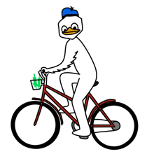 a cartoon of a duck riding a bike