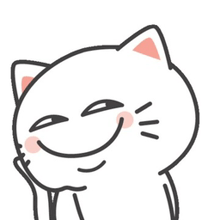 a cartoon cat is smiling with his eyes closed and his hand on his chin .
