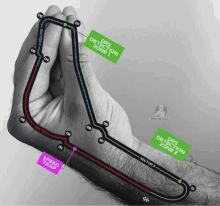 a drawing of a race track with the words drs detection zone 1 and drs detection zone 2