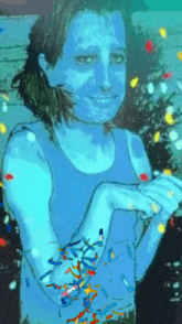 a painting of a woman with blue paint on her face