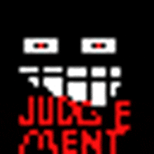 a black background with red and white text that says judgement .