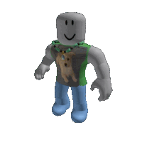 a roblox character is wearing a green shirt with a picture of a dog on it