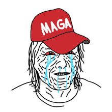 a man wearing a maga hat is crying