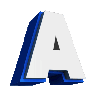 a white letter a with a blue outline