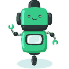 a cartoon illustration of a green robot with a smile on his face