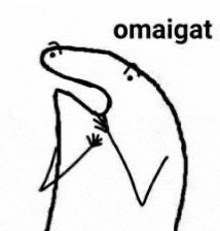 a black and white drawing of a stick figure with the word omaigat written on it .