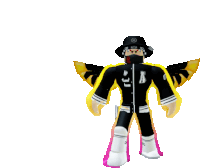 a roblox character with wings and the letter a on his jacket