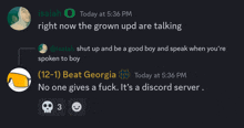 a screenshot of a discord conversation between isaiah o and beat georgia