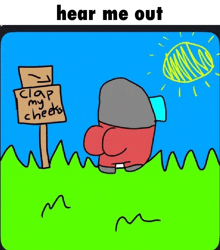 a cartoon of a man standing next to a sign that says clap my checks