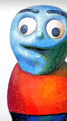 a painting of a cartoon character with a blue face and big eyes