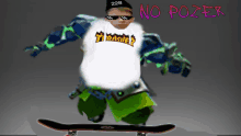 a person wearing a thrasher shirt and sunglasses is riding a skateboard