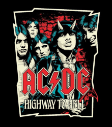 a poster for ac dc highway to hell shows a man with horns